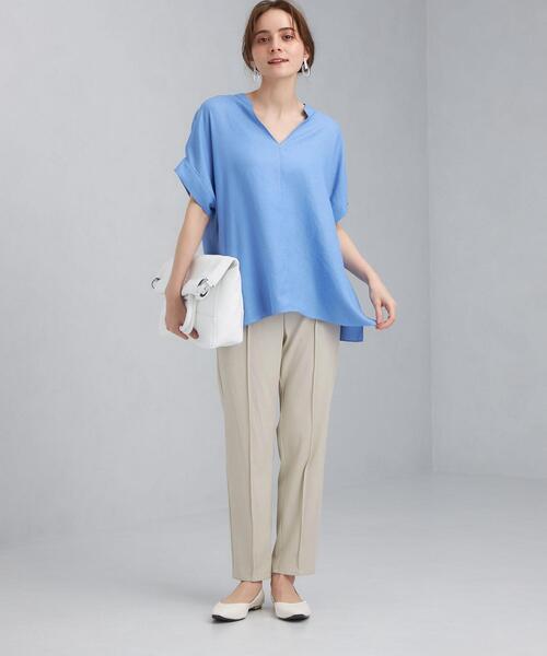 green label relaxing（グリーンレーベルリラクシング）の「FFC キュプラ / Ny ラチネ ストレッチ パンツ（その他パンツ・レディース・ブラック/ナチュラル/ライム/パープル・38/36/34）」の14枚目の写真