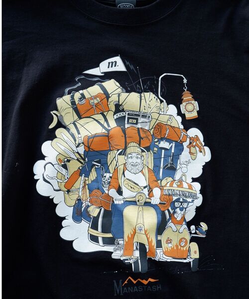 MANASTASH(マナスタッシュ)の「MANASTASH/マナスタッシュ Ws BENLAMB VESPA TEE ベンラムT(Tシャツ/カットソー・レディース・ブラック/ホワイト・MEDIUM)」の1枚目の写真