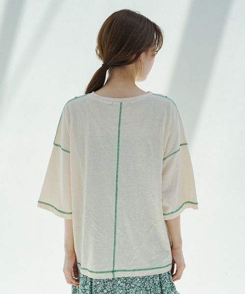 Kastane（カスタネ）の「カラバリステッチスラブT（Tシャツ/カットソー・レディース・アイボリー/グリーン/ブルー/オレンジ・FREE）」の10枚目の写真