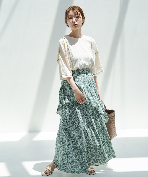 Kastane（カスタネ）の「カラバリステッチスラブT（Tシャツ/カットソー・レディース・アイボリー/グリーン/ブルー/オレンジ・FREE）」の9枚目の写真