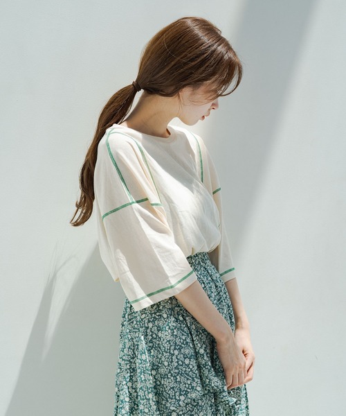 Kastane（カスタネ）の「カラバリステッチスラブT（Tシャツ/カットソー・レディース・アイボリー/グリーン/ブルー/オレンジ・FREE）」の13枚目の写真