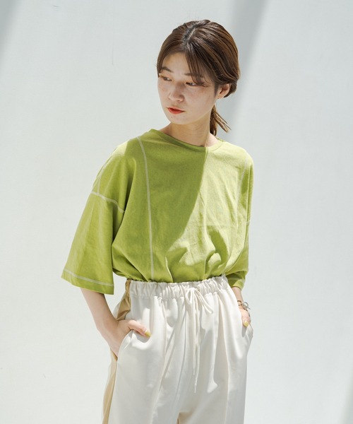 Kastane（カスタネ）の「カラバリステッチスラブT（Tシャツ/カットソー・レディース・アイボリー/グリーン/ブルー/オレンジ・FREE）」の12枚目の写真