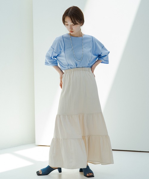 Kastane（カスタネ）の「カラバリステッチスラブT（Tシャツ/カットソー・レディース・アイボリー/グリーン/ブルー/オレンジ・FREE）」の8枚目の写真