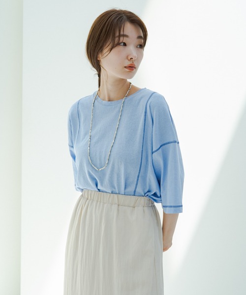 Kastane（カスタネ）の「カラバリステッチスラブT（Tシャツ/カットソー・レディース・アイボリー/グリーン/ブルー/オレンジ・FREE）」の16枚目の写真