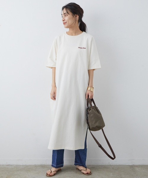 SALON adam et rope'（サロン アダム エ ロペ）の「[完売カラー追加生産決定！]【Haagen-Dazs for SALON】Tシャツワンピース（ワンピース・レディース・オフホワイト/カーキ/ピンク・FREE）」の2枚目の写真