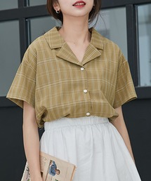 襟付きハーフスリーブチェックシャツ