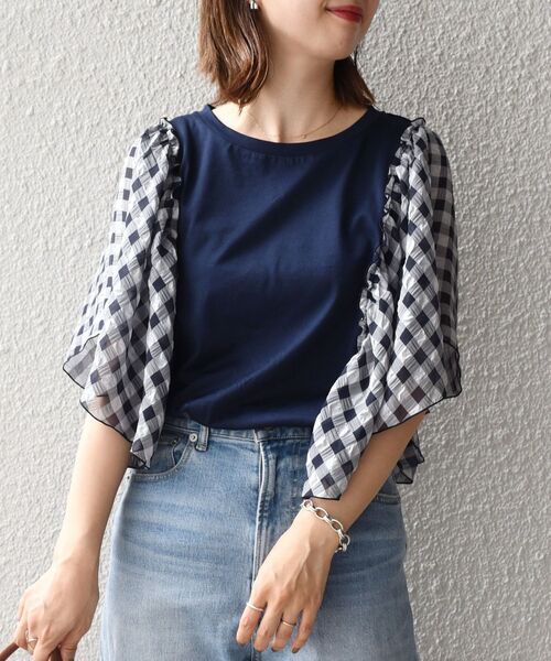 SHIPS(シップス)の「*コンビスリーブプルオーバー◇(Tシャツ/カットソー・レディース・ブラック/ライトホワイト/ベージュ/ネイビー/ブラック系その他・ONE SIZE)」の5枚目の写真