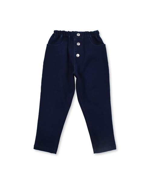 BeBe(ベベ)の「BeBe/ストレッチデニムリボンポケットテーパード9分丈パンツ(90~150cm)(デニムパンツ・キッズ・ネイビー・130/120/110/90/100/140/150)」の1枚目の写真