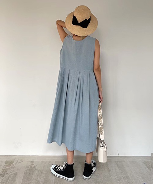 AMAIL（アマイル）の「Attractive linen ワンピース（ワンピース・レディース・ブラック/ベージュ/ブルー・FREE）」の4枚目の写真