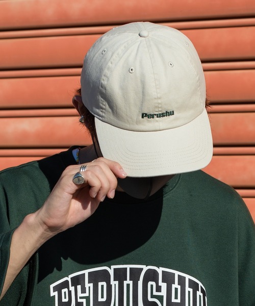 Perushu（ペルーシュ）の「Perushu刺繍ロゴキャップ（キャップ・メンズ・グリーン/オフホワイト・FREE）」の2枚目の写真