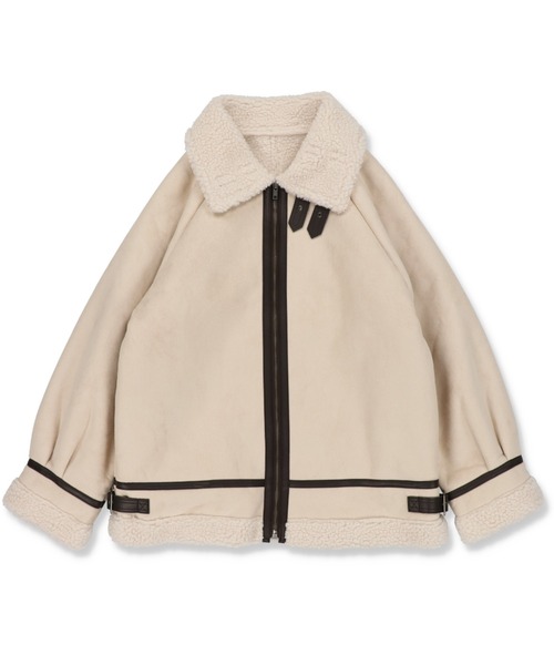 SPINNS（スピンズ）の「パイピングムートンフライトジャケット（ムートンコート・レディース・ブラック/ベージュ/ブラウン・ONESIZE）」の5枚目の写真