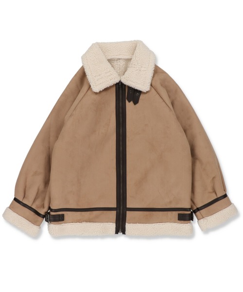 SPINNS（スピンズ）の「パイピングムートンフライトジャケット（ムートンコート・レディース・ブラック/ベージュ/ブラウン・ONESIZE）」の4枚目の写真
