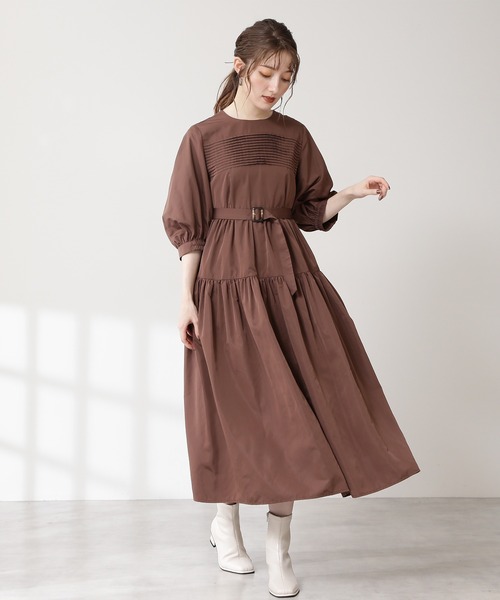 N.（N. Natural Beauty Basic）（エヌエヌナチュラルビューティーベーシック）の「タック入りタフタワンピース（ワンピース・レディース・ブラック/ブラウン/イエロー・MEDIUM）」の10枚目の写真