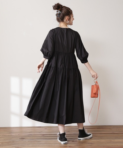 N.（N. Natural Beauty Basic）（エヌエヌナチュラルビューティーベーシック）の「タック入りタフタワンピース（ワンピース・レディース・ブラック/ブラウン/イエロー・MEDIUM）」の8枚目の写真