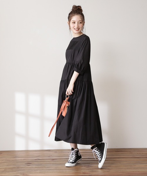 N.（N. Natural Beauty Basic）（エヌエヌナチュラルビューティーベーシック）の「タック入りタフタワンピース（ワンピース・レディース・ブラック/ブラウン/イエロー・MEDIUM）」の7枚目の写真