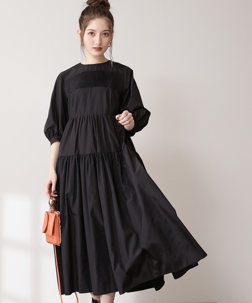 N.（N. Natural Beauty Basic）（エヌエヌナチュラルビューティーベーシック）の「タック入りタフタワンピース（ワンピース・レディース・ブラック/ブラウン/イエロー・MEDIUM）」の9枚目の写真