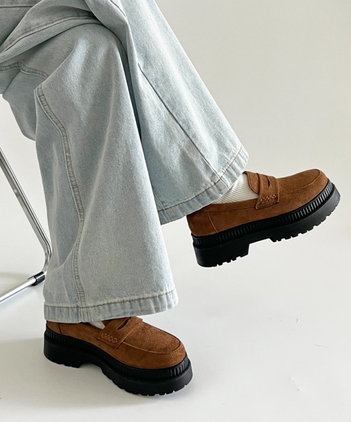 セール】軽量厚底 2段ソール シンプル コインローファー 1891
