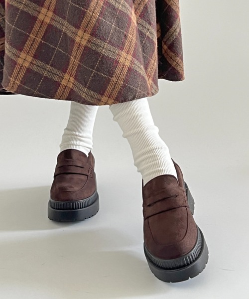 セール】軽量厚底 2段ソール シンプル コインローファー 1891