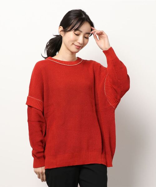 Samansa Mos2（サマンサ モスモス）の「配色リンキングクルーネックニット（ニット/セーター・レディース・グレー/レッド/ミント/モカ/チャコール/キナリ・ﾌﾘ-）」の9枚目の写真