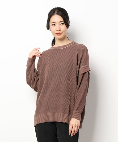 Samansa Mos2（サマンサ モスモス）の「配色リンキングクルーネックニット（ニット/セーター・レディース・グレー/レッド/ミント/モカ/チャコール/キナリ・ﾌﾘ-）」の11枚目の写真