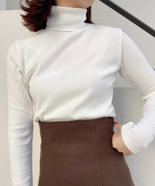 one after another NICE CLAUP(ワンアフターアナザーナイスクラップ)の「リブカットタートル(Tシャツ/カットソー・レディース・ブラック/レッド/オフホワイト/杢グレー・FREE)」の20枚目の写真