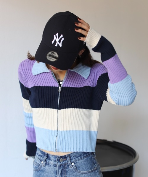 SHAGGIE（シャギー）の「太ボーダー襟付きリブニット（ニット/セーター・レディース・ブルー/ネイビー/パープル・FREE）」の21枚目の写真