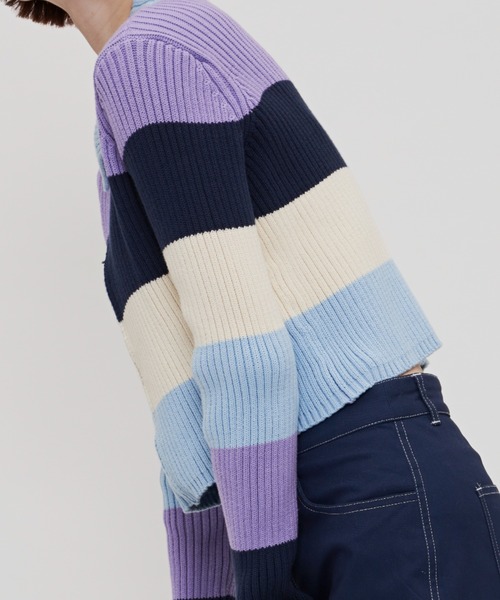 SHAGGIE（シャギー）の「太ボーダー襟付きリブニット（ニット/セーター・レディース・ブルー/ネイビー/パープル・FREE）」の8枚目の写真
