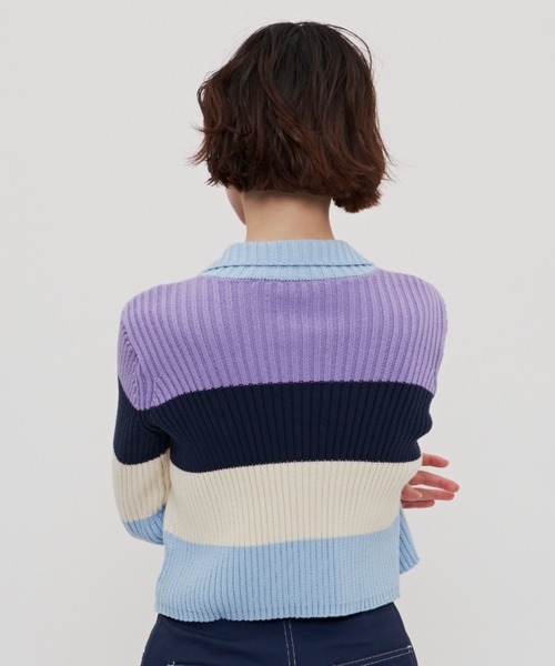 SHAGGIE（シャギー）の「太ボーダー襟付きリブニット（ニット/セーター・レディース・ブルー/ネイビー/パープル・FREE）」の9枚目の写真