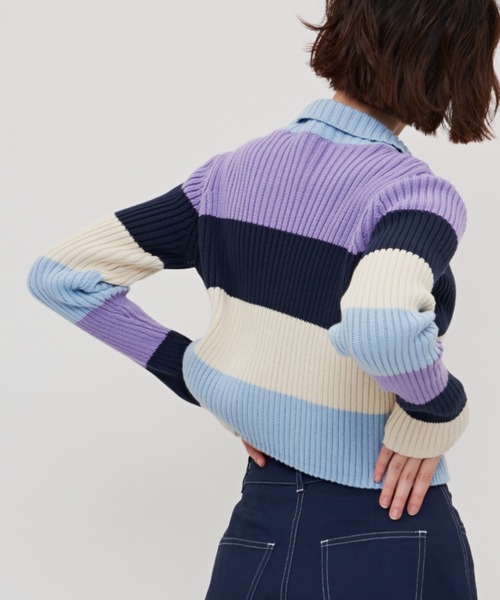 SHAGGIE（シャギー）の「太ボーダー襟付きリブニット（ニット/セーター・レディース・ブルー/ネイビー/パープル・FREE）」の10枚目の写真