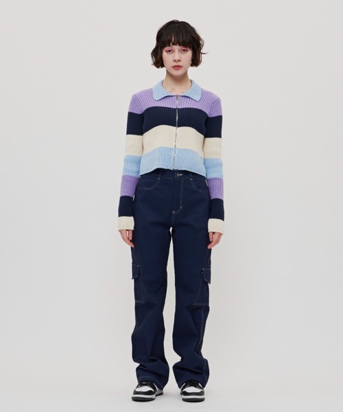 SHAGGIE（シャギー）の「太ボーダー襟付きリブニット（ニット/セーター・レディース・ブルー/ネイビー/パープル・FREE）」の11枚目の写真