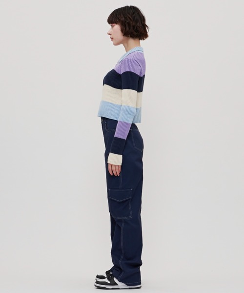 SHAGGIE（シャギー）の「太ボーダー襟付きリブニット（ニット/セーター・レディース・ブルー/ネイビー/パープル・FREE）」の12枚目の写真