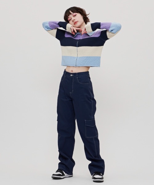 SHAGGIE（シャギー）の「太ボーダー襟付きリブニット（ニット/セーター・レディース・ブルー/ネイビー/パープル・FREE）」の14枚目の写真