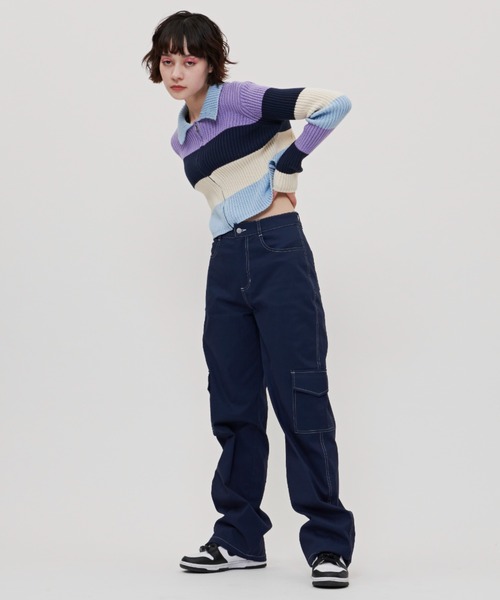 SHAGGIE（シャギー）の「太ボーダー襟付きリブニット（ニット/セーター・レディース・ブルー/ネイビー/パープル・FREE）」の17枚目の写真