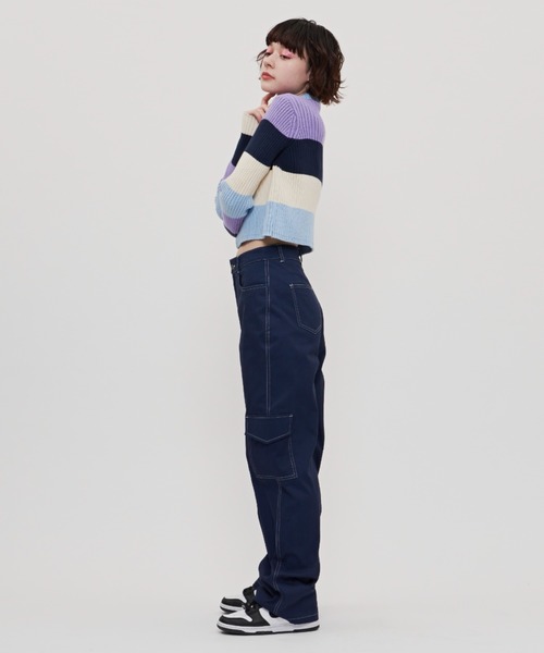 SHAGGIE（シャギー）の「太ボーダー襟付きリブニット（ニット/セーター・レディース・ブルー/ネイビー/パープル・FREE）」の18枚目の写真