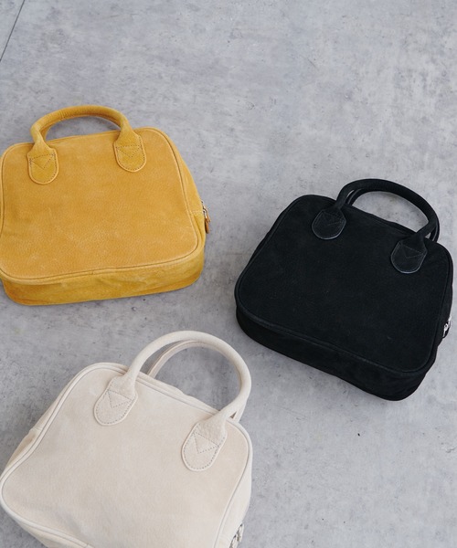 PUAL CE CIN（ピュアルセシン）の「PIG SUEDE BOSTON／レザーボストン（ハンドバッグ・レディース・ブラック/ベージュ/キャメル・FREE）」の2枚目の写真