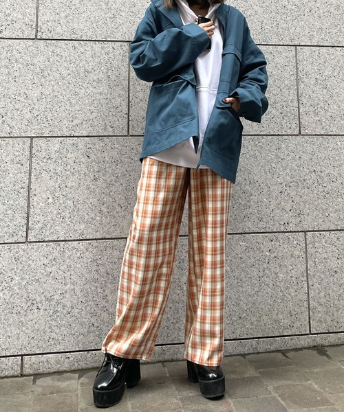 HEYUMM（ヘユム）の「チェックワイドストレートイージーパンツ（その他パンツ・レディース・ブラック/ベージュ/オレンジ・ONE）」の15枚目の写真