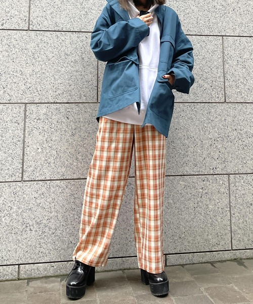 HEYUMM（ヘユム）の「チェックワイドストレートイージーパンツ（その他パンツ・レディース・ブラック/ベージュ/オレンジ・ONE）」の14枚目の写真