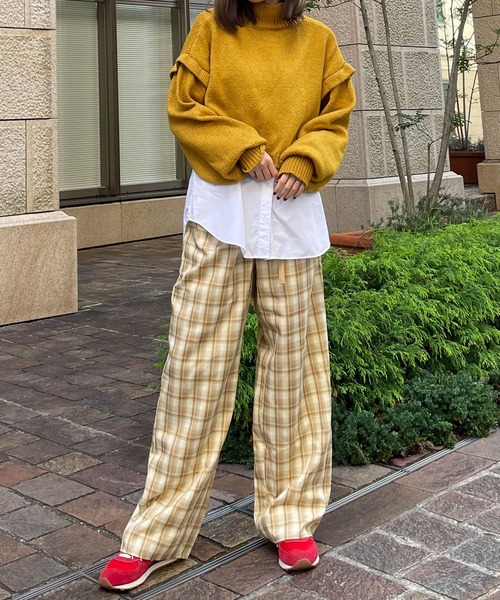 HEYUMM（ヘユム）の「チェックワイドストレートイージーパンツ（その他パンツ・レディース・ブラック/ベージュ/オレンジ・ONE）」の10枚目の写真