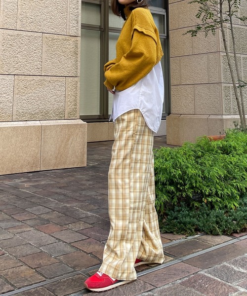 HEYUMM（ヘユム）の「チェックワイドストレートイージーパンツ（その他パンツ・レディース・ブラック/ベージュ/オレンジ・ONE）」の9枚目の写真