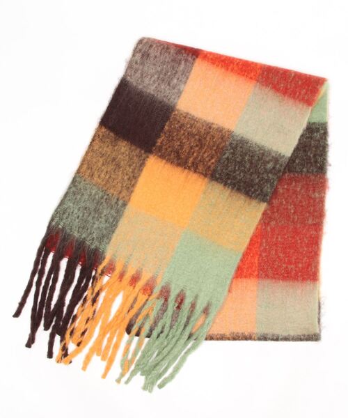 Fun & Daily（ファンアンドデイリー）の「F&D : ビッグチェックビッグマフラー（マフラー・レディース・ブラック/ピンク/オレンジ/グリーン・FREE）」の4枚目の写真