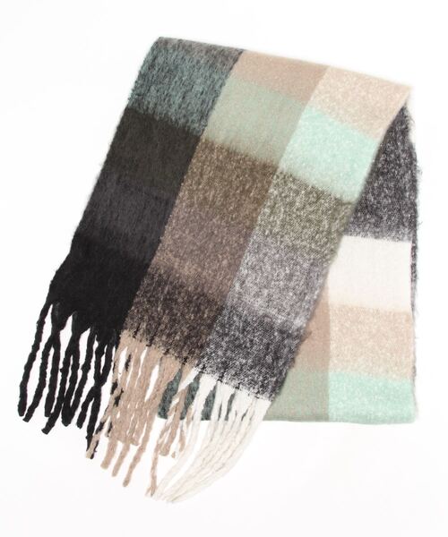 Fun & Daily（ファンアンドデイリー）の「F&D : ビッグチェックビッグマフラー（マフラー・レディース・ブラック/ピンク/オレンジ/グリーン・FREE）」の2枚目の写真