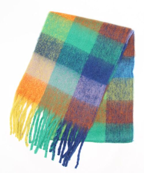 Fun & Daily（ファンアンドデイリー）の「F&D : ビッグチェックビッグマフラー（マフラー・レディース・ブラック/ピンク/オレンジ/グリーン・FREE）」の6枚目の写真