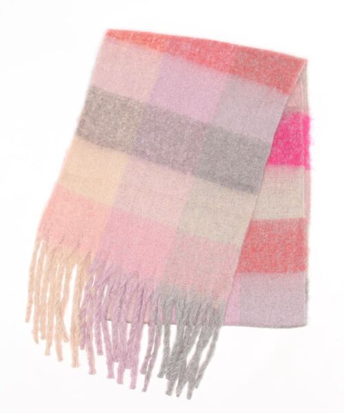 Fun & Daily（ファンアンドデイリー）の「F&D : ビッグチェックビッグマフラー（マフラー・レディース・ブラック/ピンク/オレンジ/グリーン・FREE）」の8枚目の写真