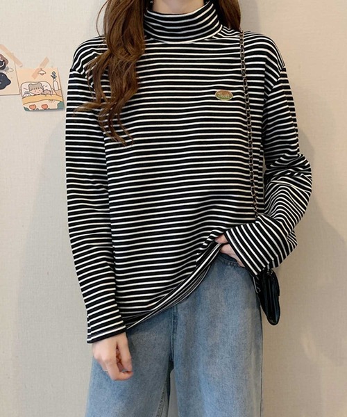 ALTROSE（アルトローズ）の「ロンT [ハイネックボーダー]（Tシャツ/カットソー・レディース・ホワイト/ブラック/ベージュ/ブラウン・FREE）」の3枚目の写真