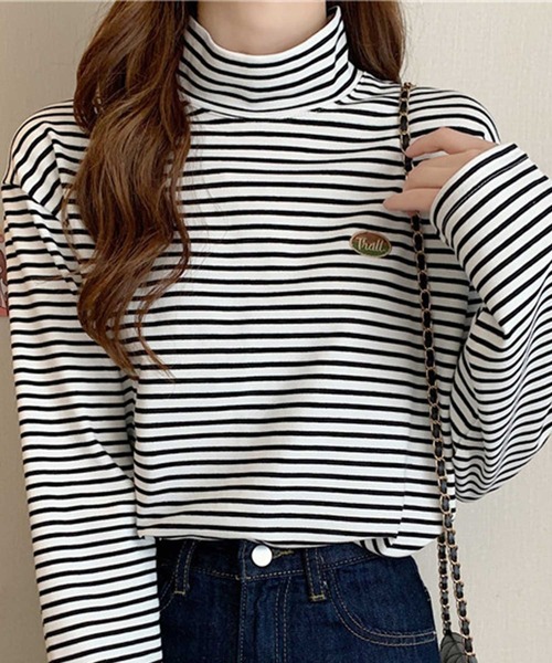 ALTROSE（アルトローズ）の「ロンT [ハイネックボーダー]（Tシャツ/カットソー・レディース・ホワイト/ブラック/ベージュ/ブラウン・FREE）」の5枚目の写真