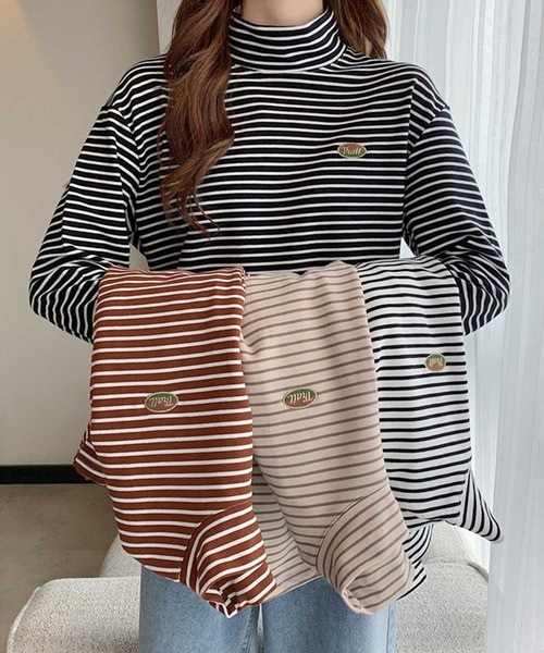 ALTROSE（アルトローズ）の「ロンT [ハイネックボーダー]（Tシャツ/カットソー・レディース・ホワイト/ブラック/ベージュ/ブラウン・FREE）」の7枚目の写真