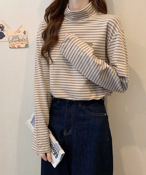 ALTROSE（アルトローズ）の「ロンT [ハイネックボーダー]（Tシャツ/カットソー・レディース・ホワイト/ブラック/ベージュ/ブラウン・FREE）」の8枚目の写真