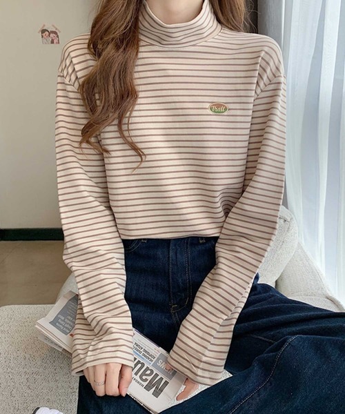 ALTROSE（アルトローズ）の「ロンT [ハイネックボーダー]（Tシャツ/カットソー・レディース・ホワイト/ブラック/ベージュ/ブラウン・FREE）」の9枚目の写真