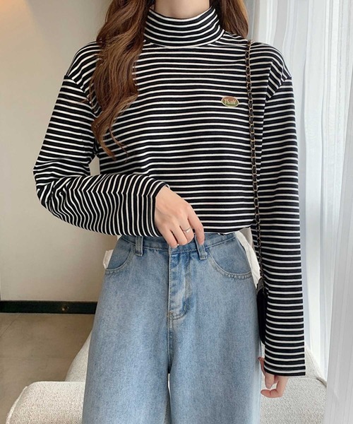 ALTROSE（アルトローズ）の「ロンT [ハイネックボーダー]（Tシャツ/カットソー・レディース・ホワイト/ブラック/ベージュ/ブラウン・FREE）」の10枚目の写真