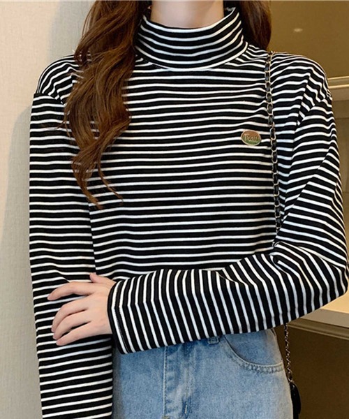 ALTROSE（アルトローズ）の「ロンT [ハイネックボーダー]（Tシャツ/カットソー・レディース・ホワイト/ブラック/ベージュ/ブラウン・FREE）」の11枚目の写真